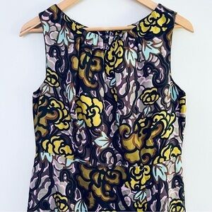 [Milly] Silk Modern Floral Pleated High Neck Set Waist Classic Shift Dress